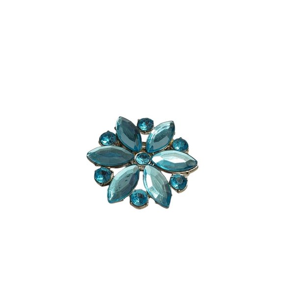 Vintage Glass Stone Light Blue Brooch Pin Flower Round - Picture 4 of 6